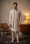 Cream Outluk Wedding Vol 65 Lachaka Embroidery Mens Indo Western W6504